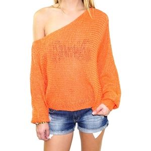 Malibu Asymmetrical Crop Sweater Orange S/M M/L